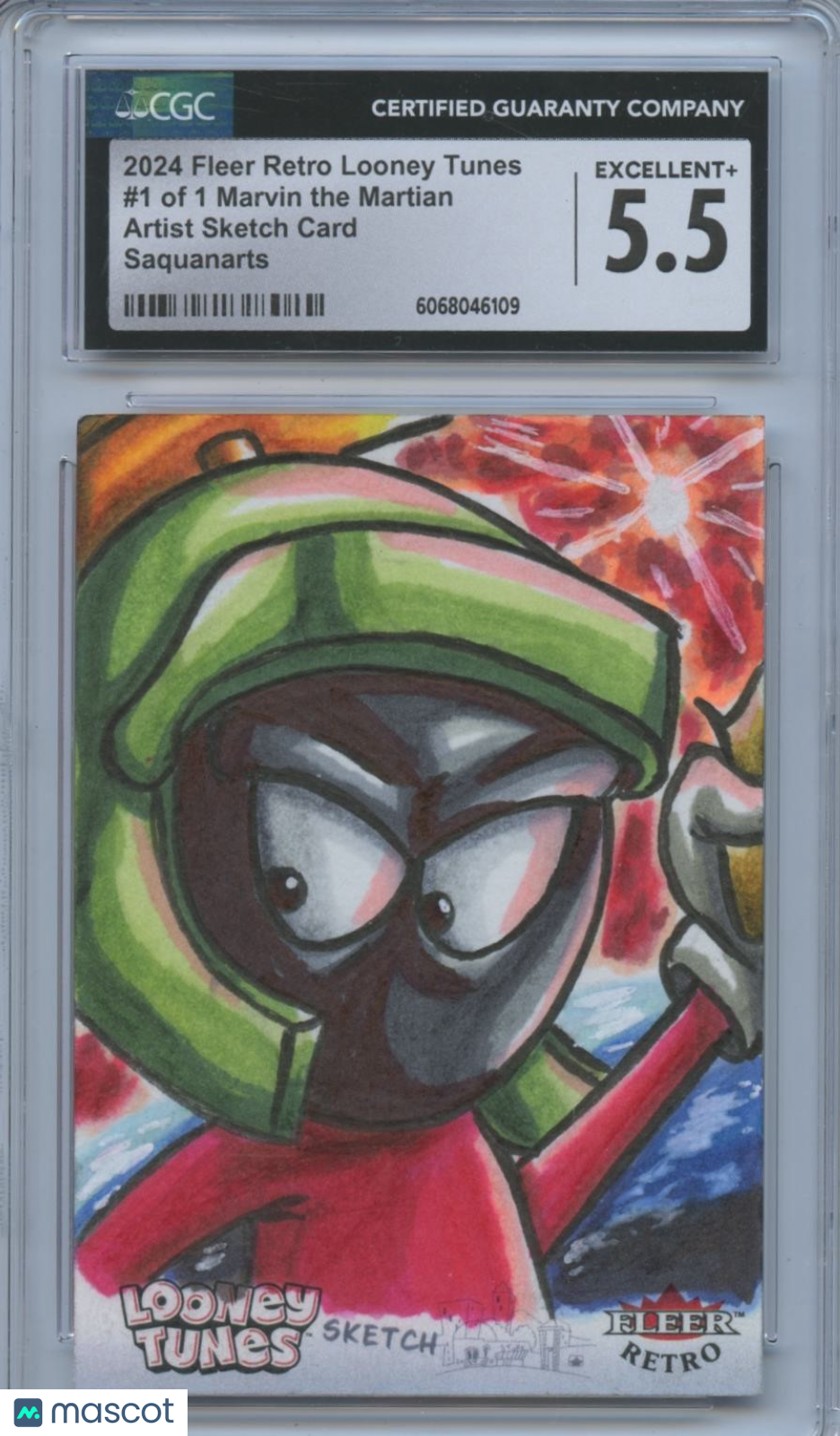 Marvin The Martian 2024 Fleer Retro Looney Tunes 1/1 Sketch Saquanarts CGC 5.5