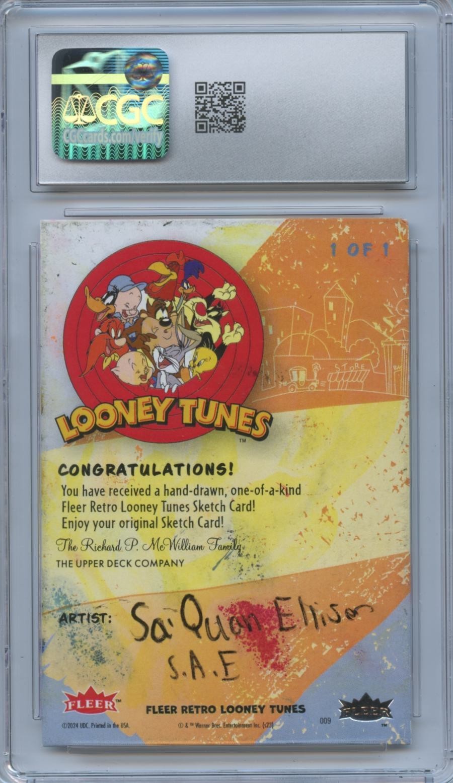 Marvin The Martian 2024 Fleer Retro Looney Tunes 1/1 Sketch Saquanarts CGC 5.5
