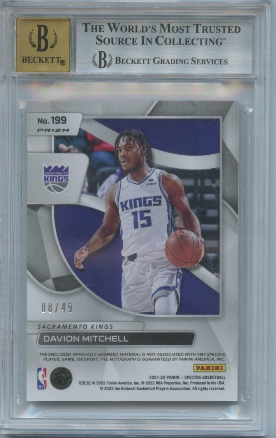 Davion Mitchell 2021-22 Spectra Auto Autograph Patch RC Kings 8/49 BGS 8.5