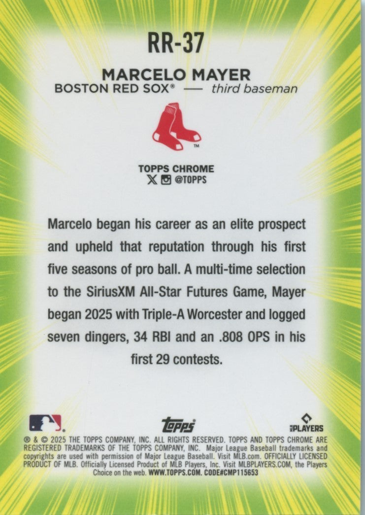 Marcelo Mayer 2025 Topps Chrome Radiating Rookies RC Boston Red Sox