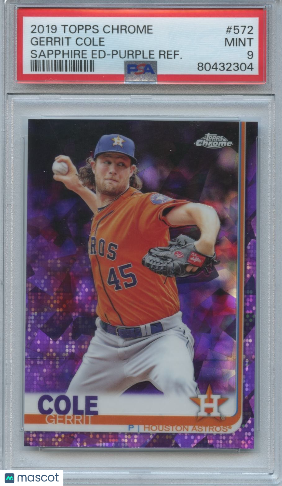 Gerrit Cole 2019 Topps Chrome Sapphire Purple Refractor SSP Astros 7/10 PSA 9