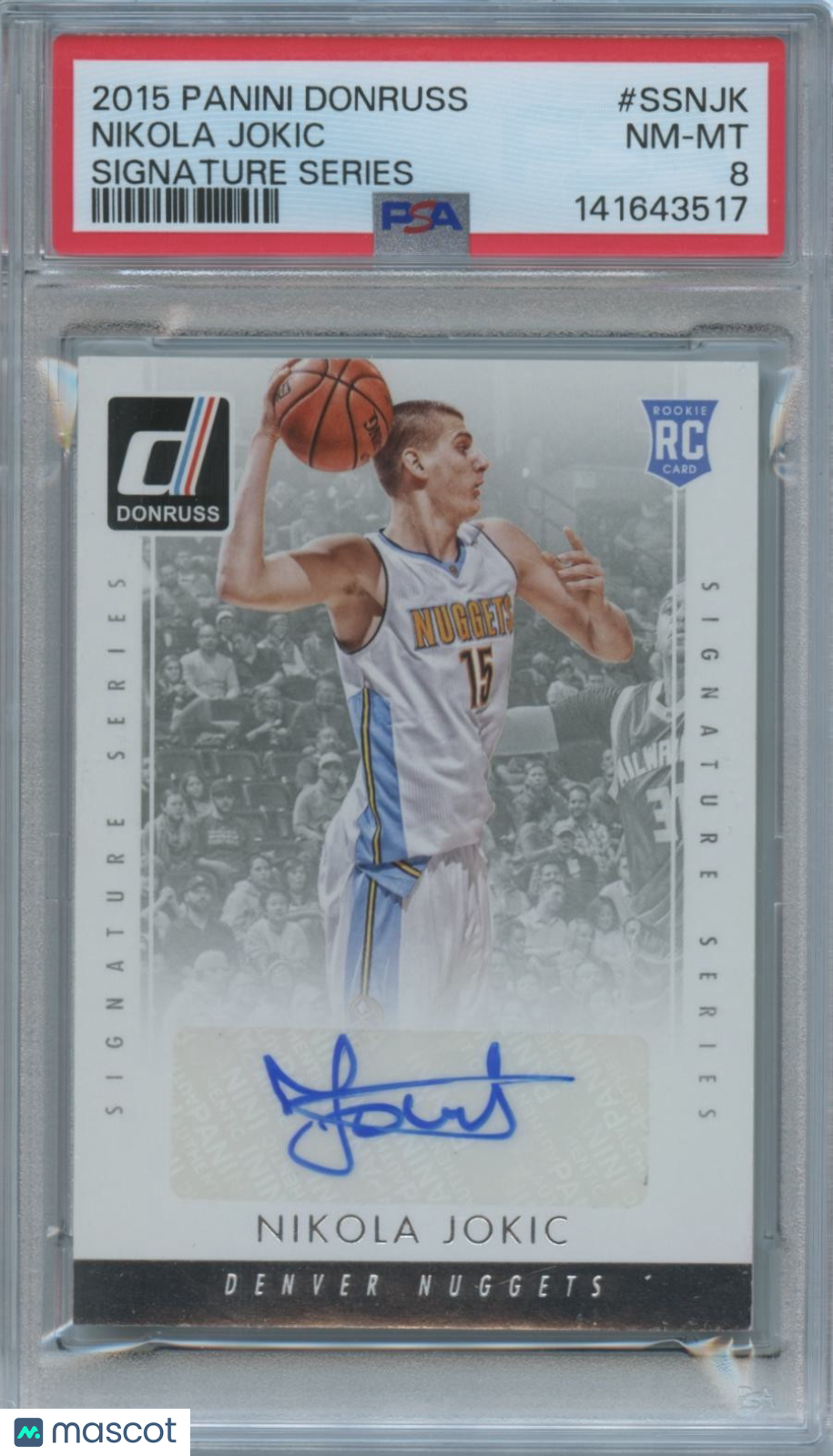Nikola Jokic 2015-16 Donruss Auto Autograph Rookie RC Denver Nuggets PSA 8