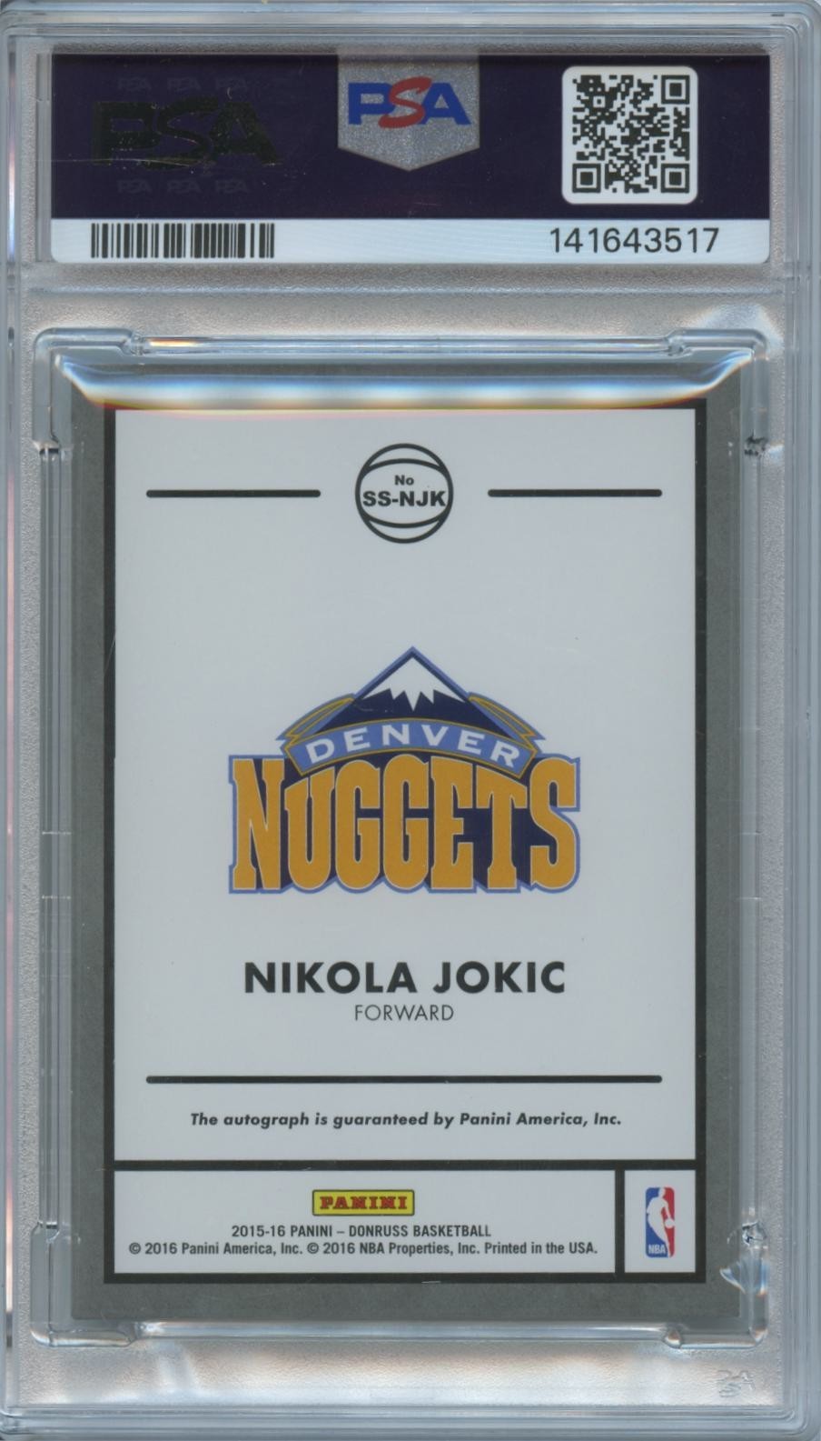 Nikola Jokic 2015-16 Donruss Auto Autograph Rookie RC Denver Nuggets PSA 8