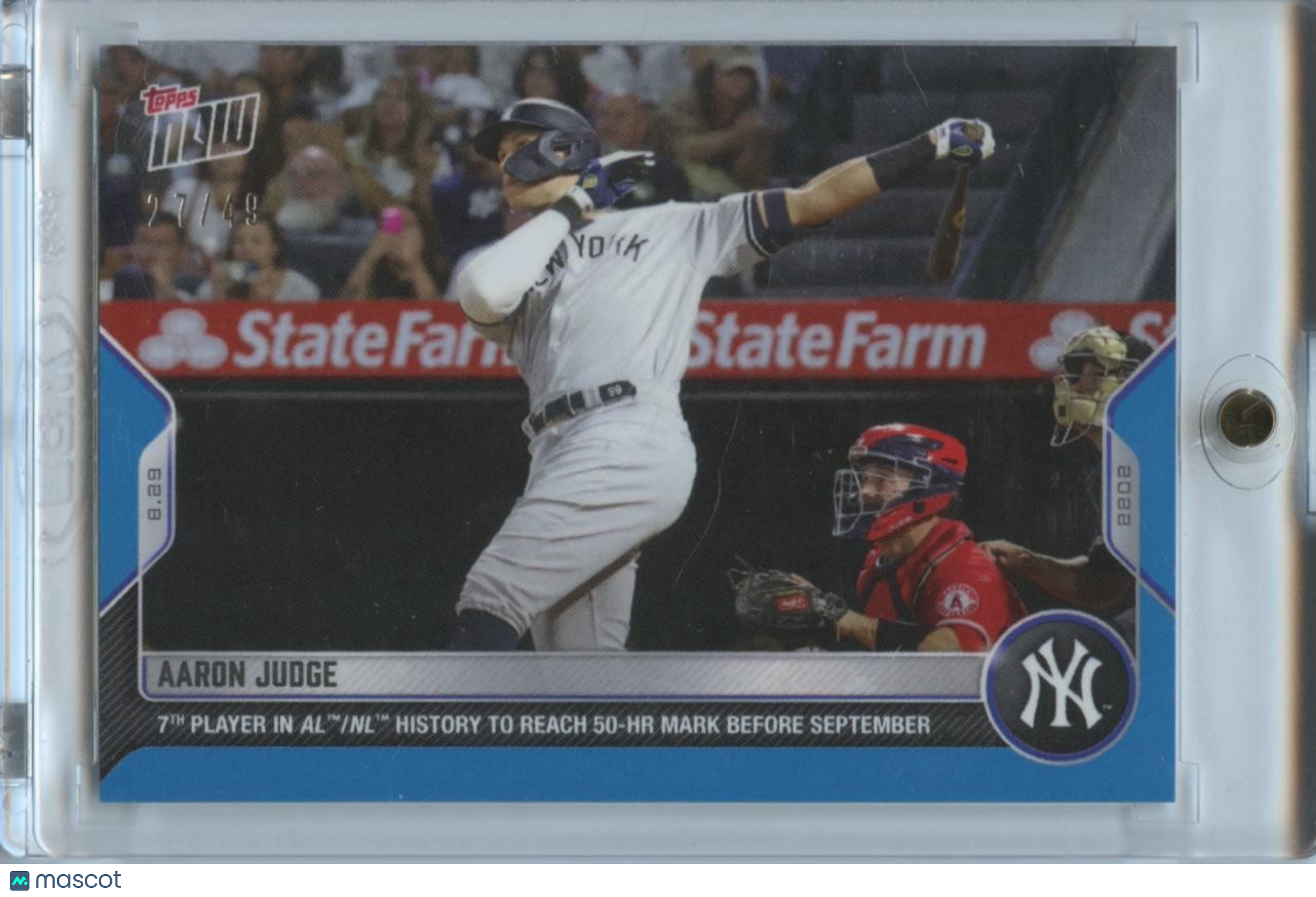 Aaron Judge 2022 Topps Now 50th HR Mark BLUE New York Yankees 27/49 #802