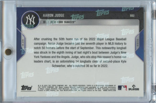 Aaron Judge 2022 Topps Now 50th HR Mark BLUE New York Yankees 27/49 #802