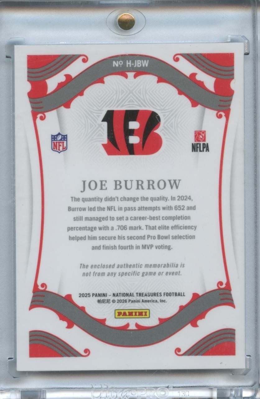 Joe Burrow 2025 National Treasures 3 Color Jersey Patch Cincinnati Bengals 31/49