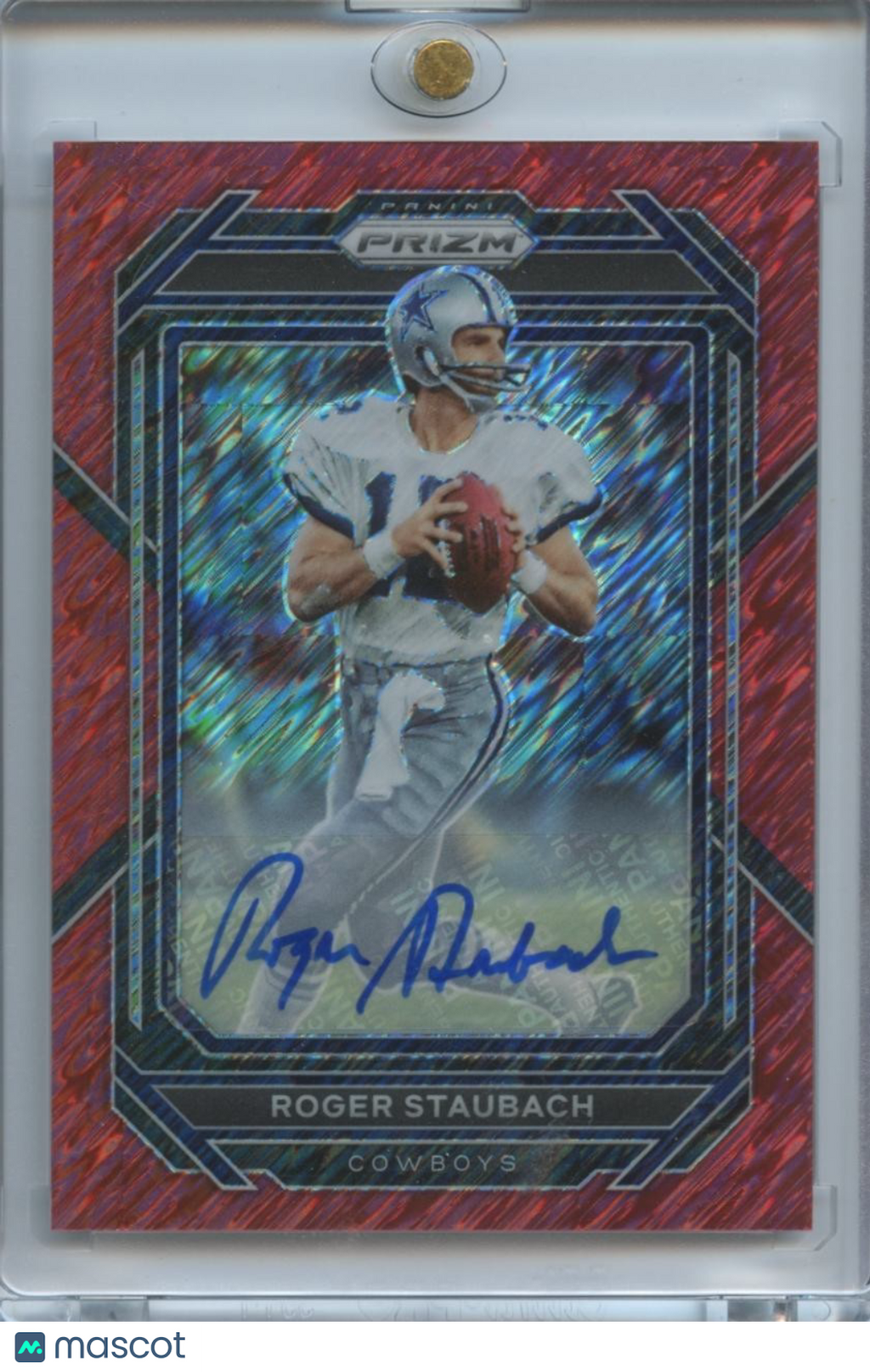 Roger Staubach 2022 Prizm Red Shimmer Auto Autograph Dallas Cowboys 4/35