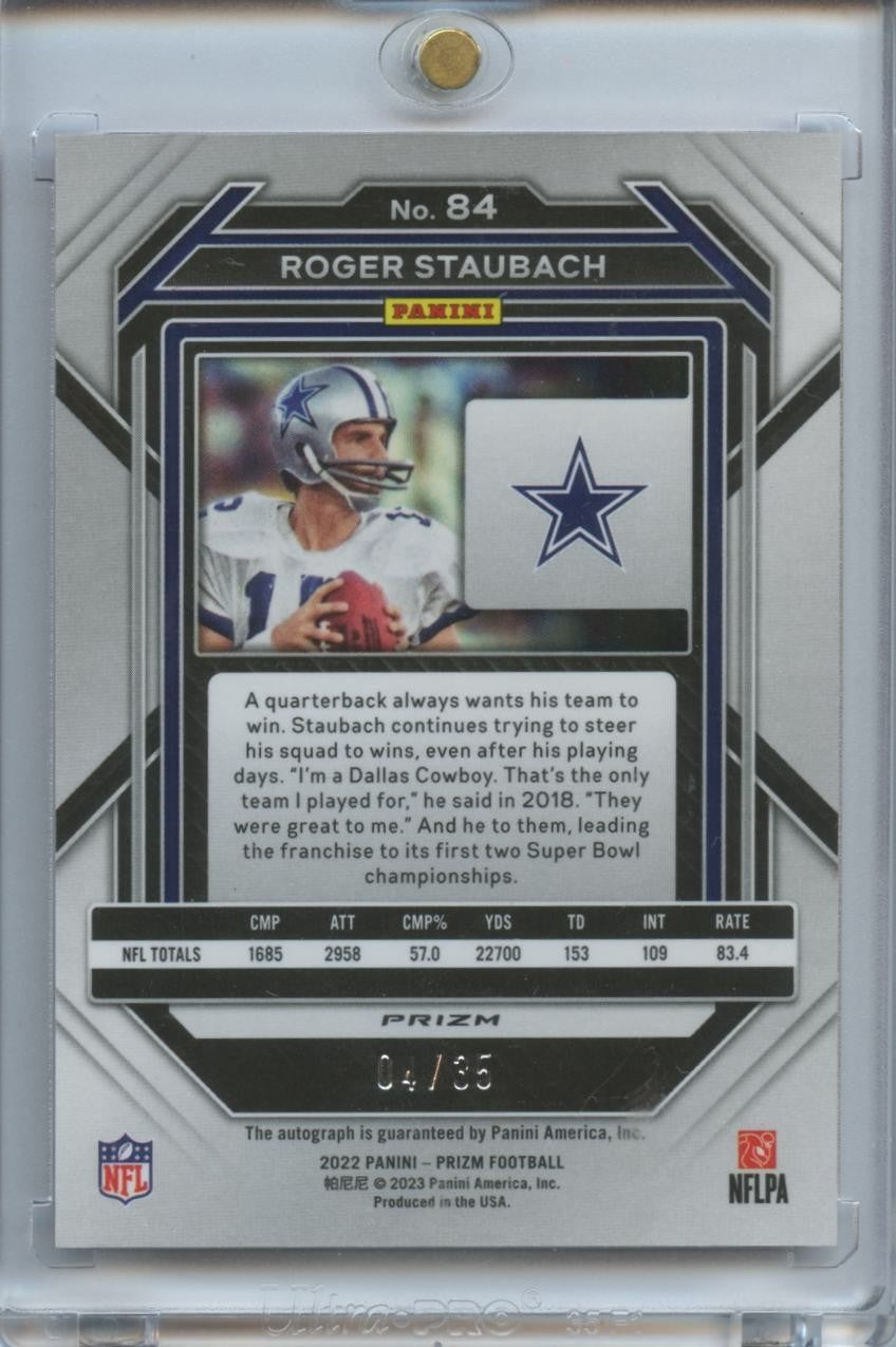 Roger Staubach 2022 Prizm Red Shimmer Auto Autograph Dallas Cowboys 4/35