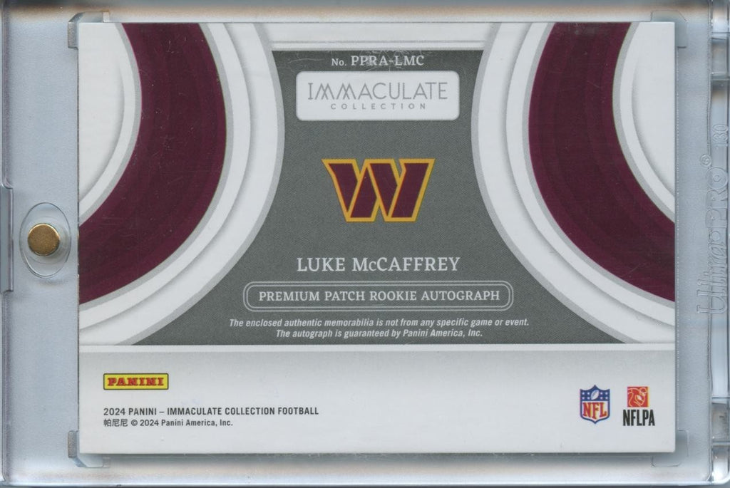 Luke Mccaffrey 2024 Immaculate Auto Autograph Patch RC Commanders 27/99