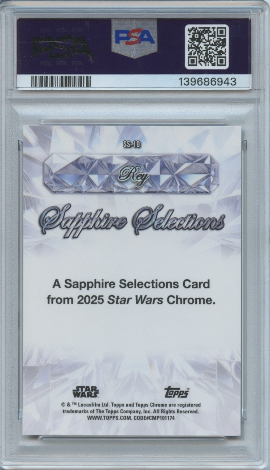 Rey 2025 Topps Chrome Sapphire Selections Purple Refractor Star Wars 6/15 PSA 9