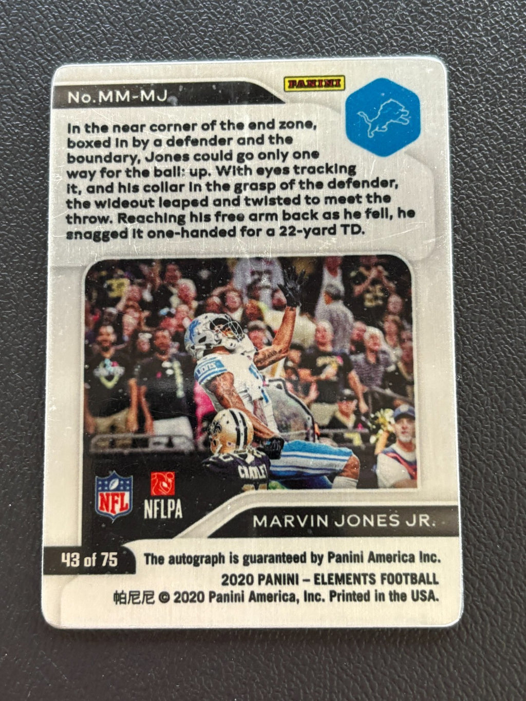 Marvin Jones Jr. 2020 Elements Mettle Moments Auto Autograph Lions 43/75