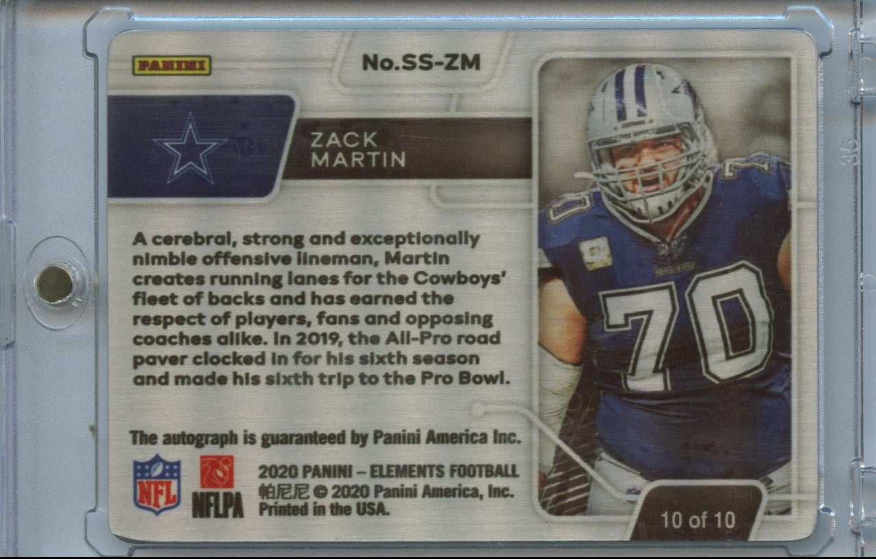 Zack Martin 2020 Elements Neon Auto Autograph Dallas Cowboys 10/10