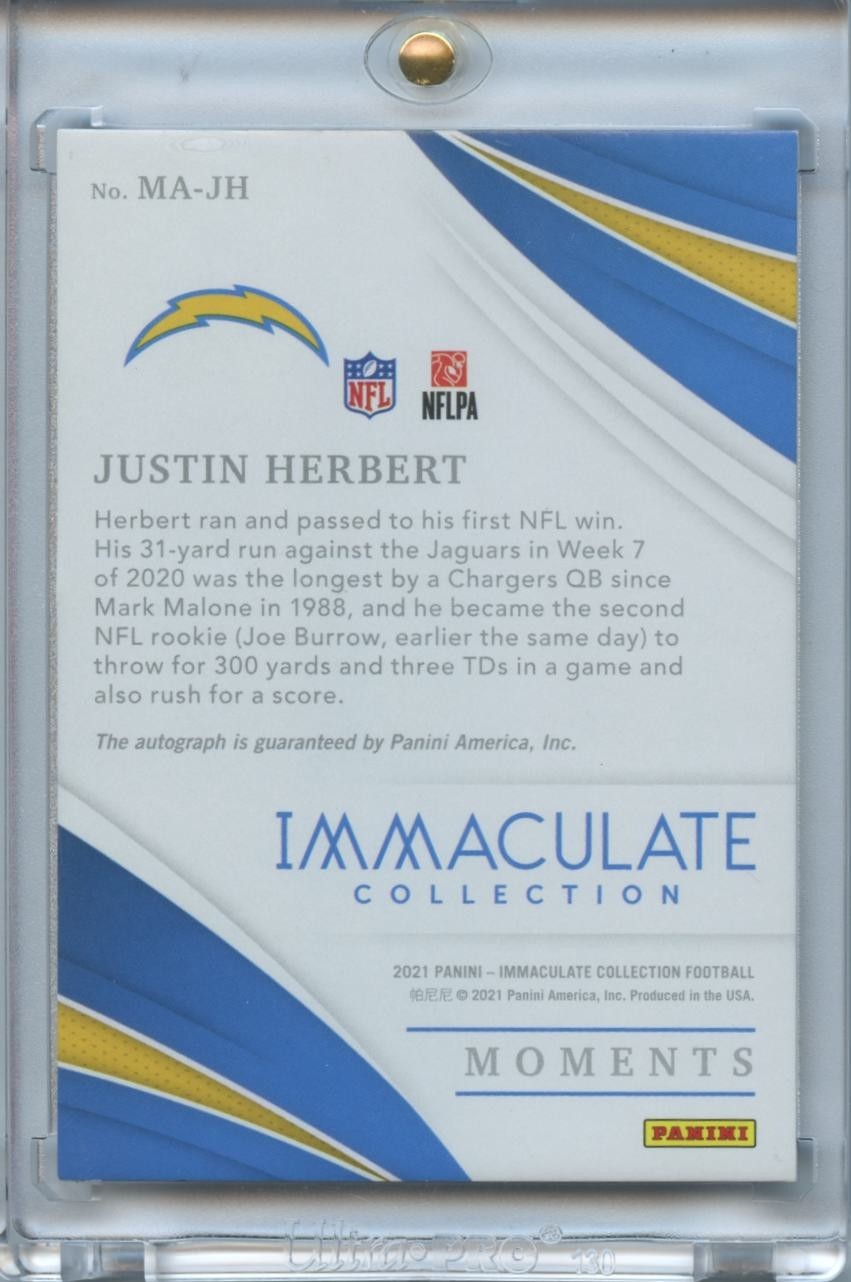 Justin Herbert 2021 Immaculate on card Auto Autograph Los Angeles Chargers 1/35
