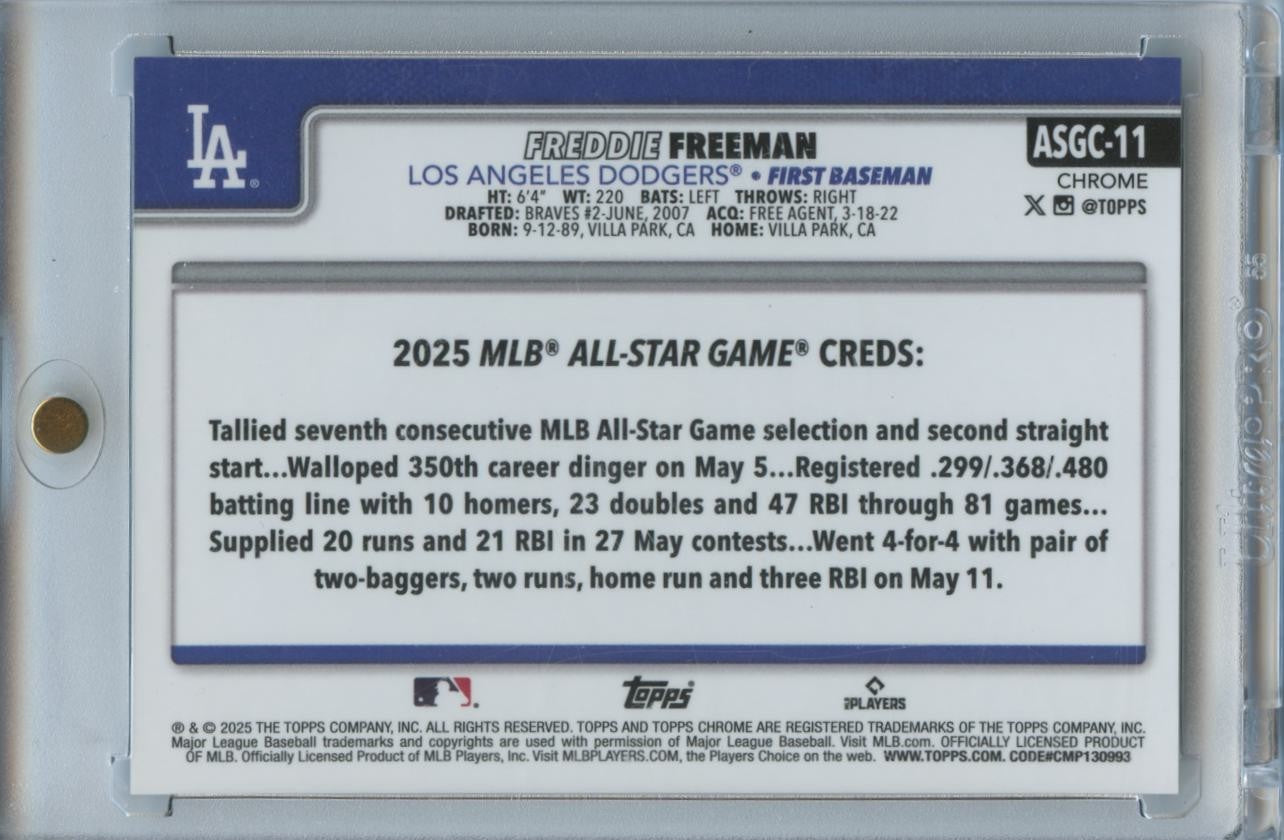 Freddie Freeman 2025 Topps Chrome Variation Black Refractor SSP LA Dodgers 2/10