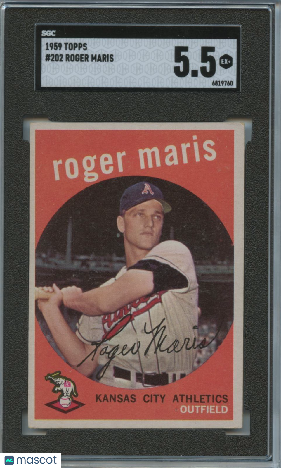 Roger Maris 1959 Topps Baseball Card Kansas City Athletics #202 SGC 5.5
