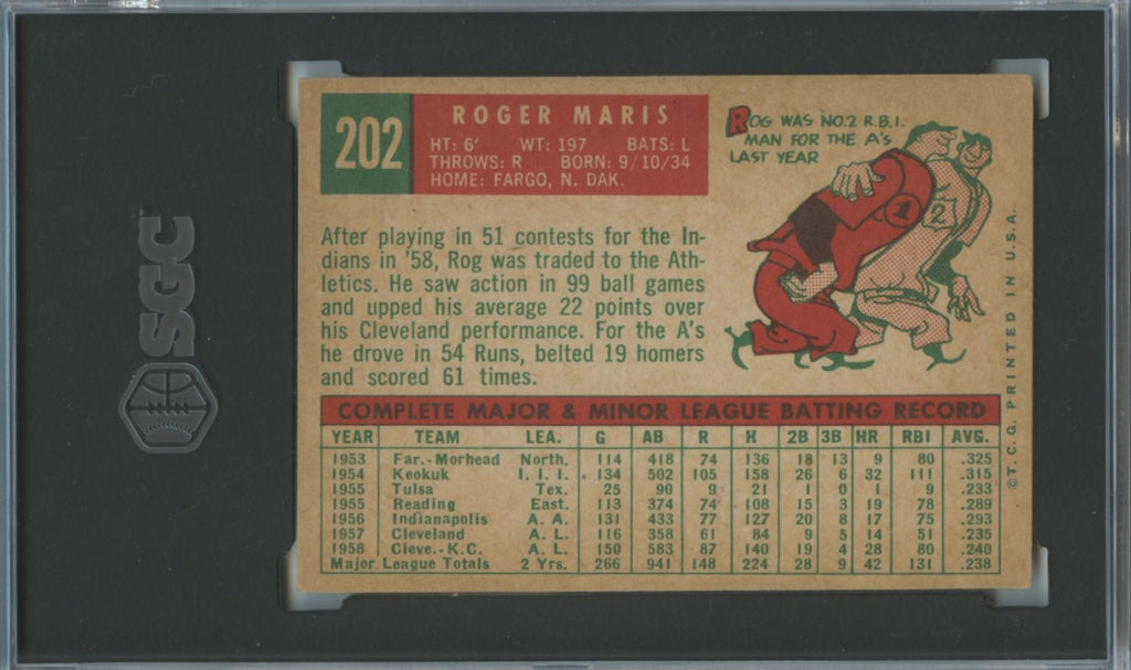Roger Maris 1959 Topps Baseball Card Kansas City Athletics #202 SGC 5.5