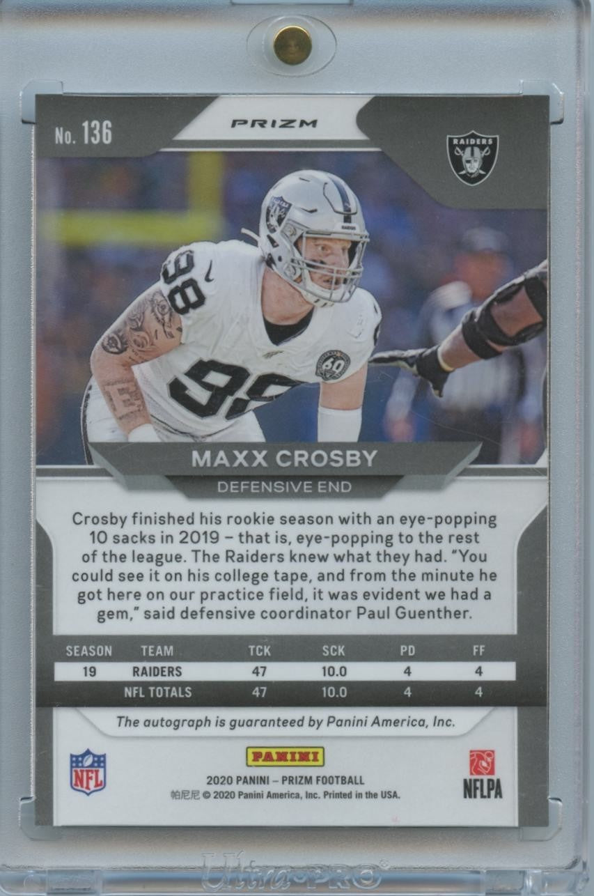 Maxx Crosby 2020 Prizm Silver Auto Autograph Las Vegas Raiders Ravens