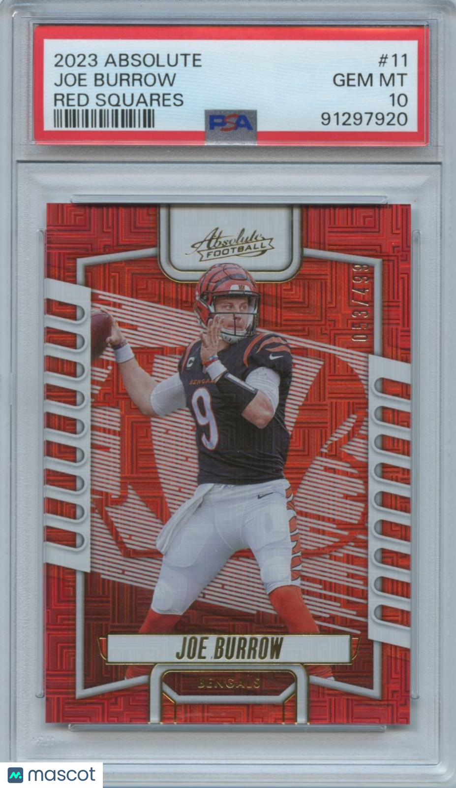 Joe Burrow 2023 Absolute Red Squares Cincinnati Bengals 53/499 PSA 10