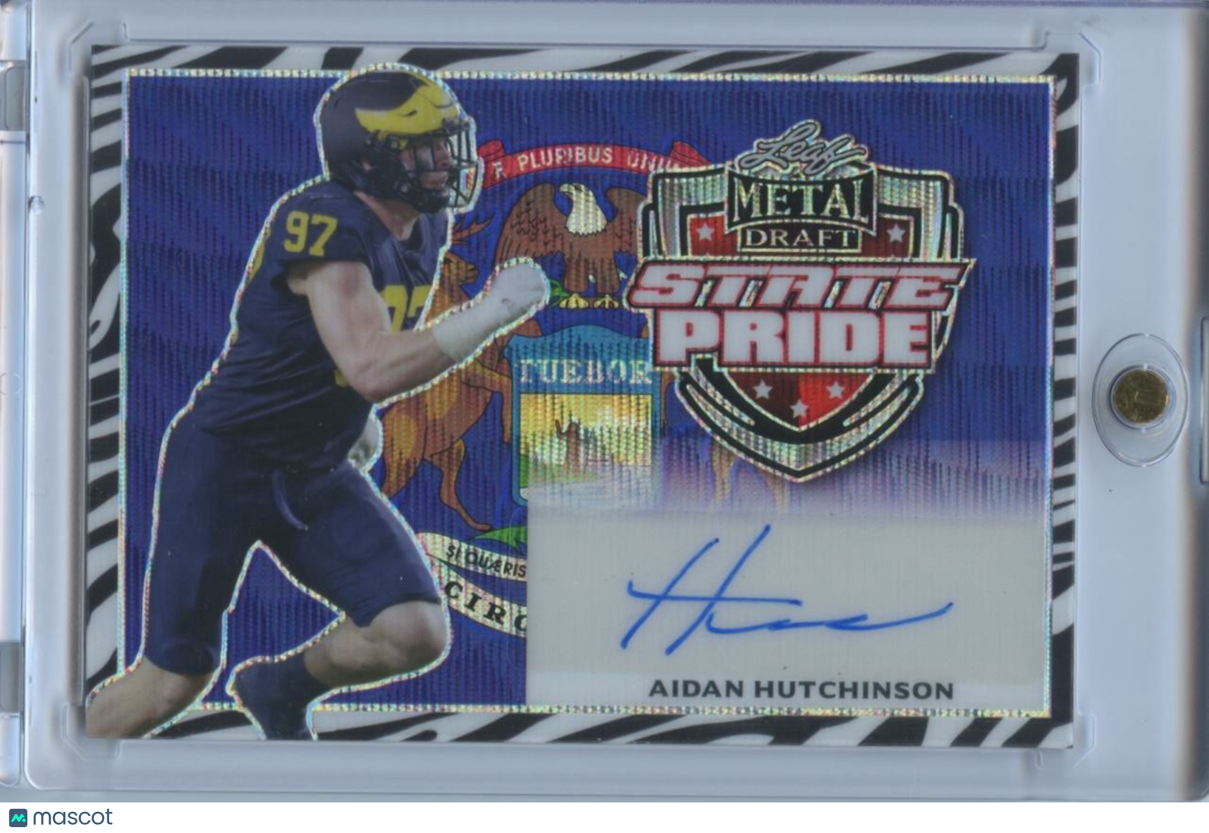 Aidan Hutchinson 2022 Leaf State Pride Auto Autograph RC Michigan Lions 3/5