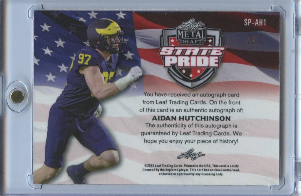 Aidan Hutchinson 2022 Leaf State Pride Auto Autograph RC Michigan Lions 3/5