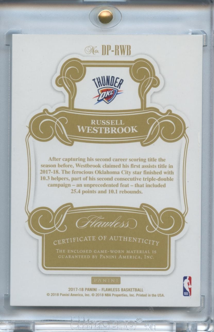 Russell Westbrook 2017-18 Flawless Game Worn Jersey Patch OKC Thunder 6/10