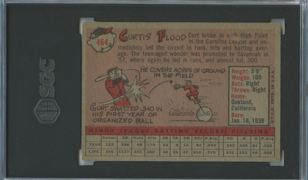 Curt Flood 1958 Topps Rookie Card RC St. Louis Cardinals #464 SGC 5