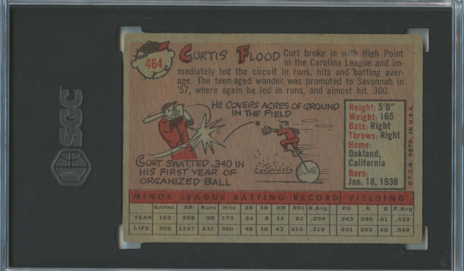 Curt Flood 1958 Topps Rookie Card RC St. Louis Cardinals #464 SGC 5