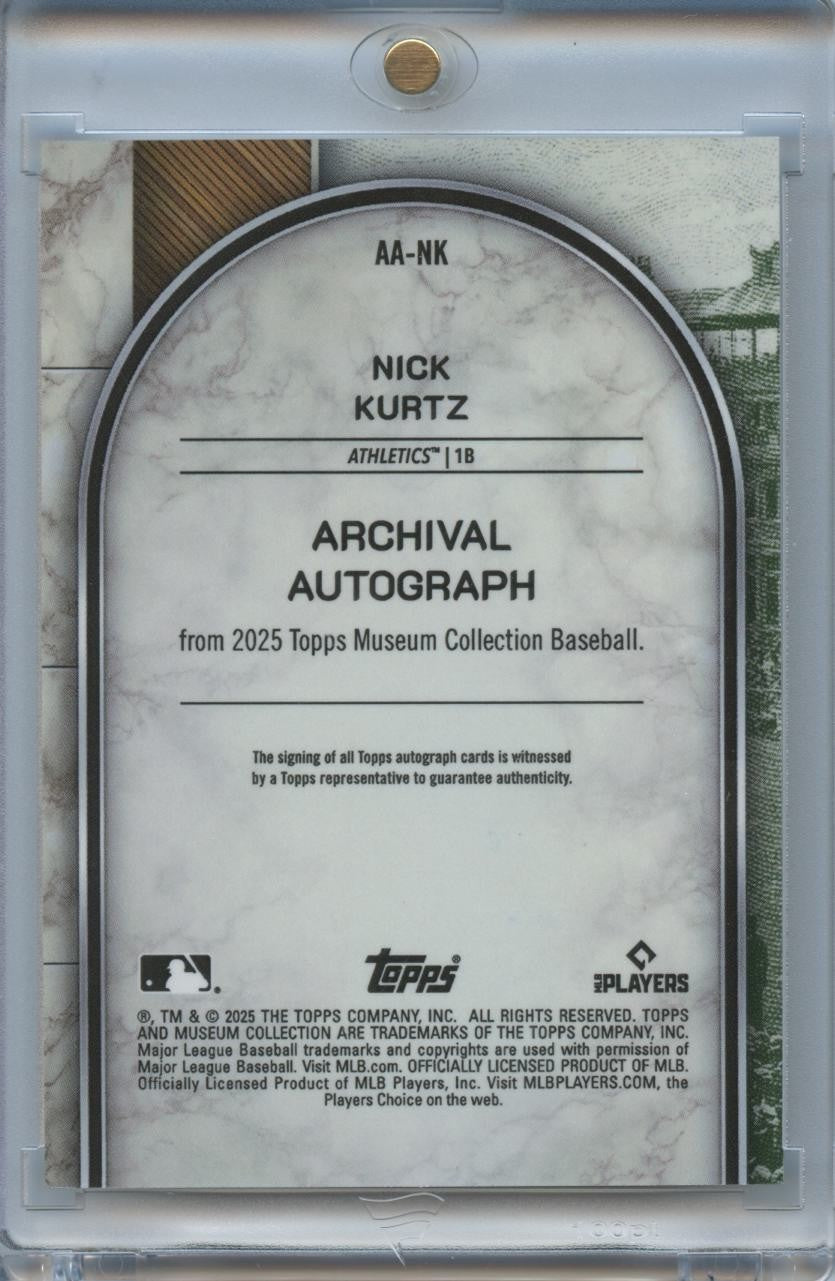 Nick Kurtz 2025 Museum Collection On Card Auto Autograph RC Athletics 102/149