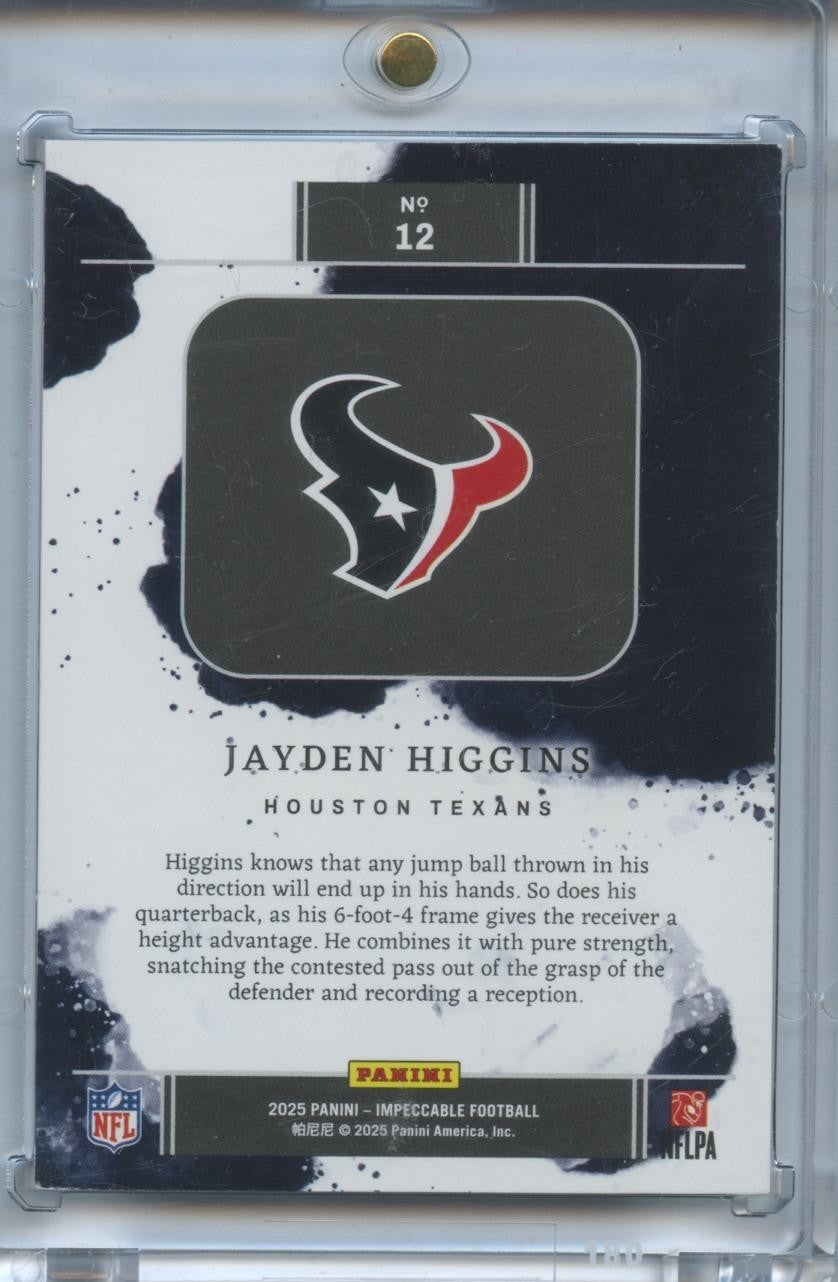 Jayden Higgins 2025 Impeccable Silver Troy Ounce RC Rookie Texans 5/35