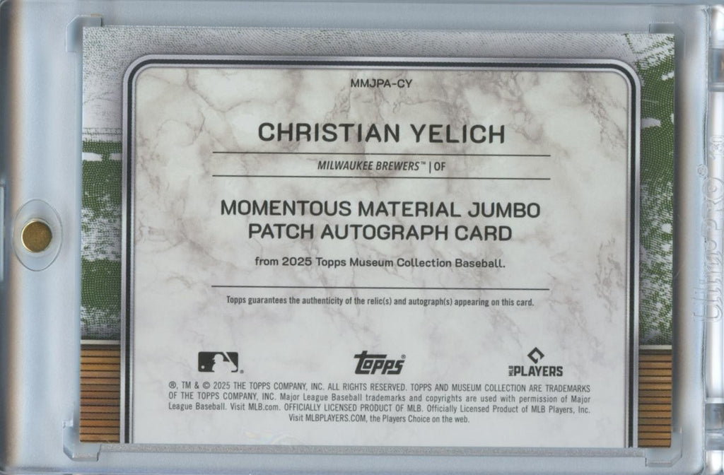 Christian Yelich 2025 Museum Collection Auto Autograph Patch Brewers 10/25