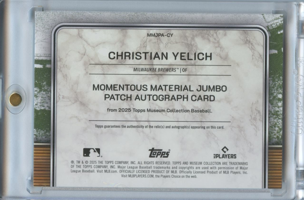 Christian Yelich 2025 Museum Collection Auto Autograph Patch Brewers 10/25