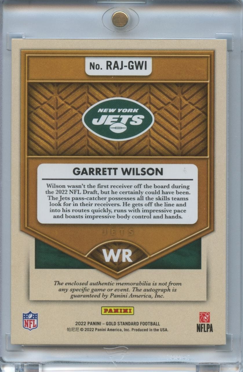 Garrett Wilson 2022 Gold Standard Auto Autograph Patch RC JERSEY # Jets 17/49