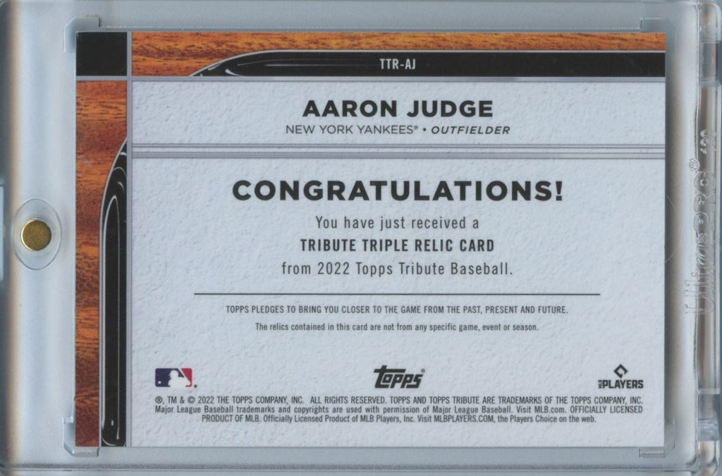 Aaron Judge 2022 Tribute Game Worn Jersey Patch Bat NY Yankees 25/99