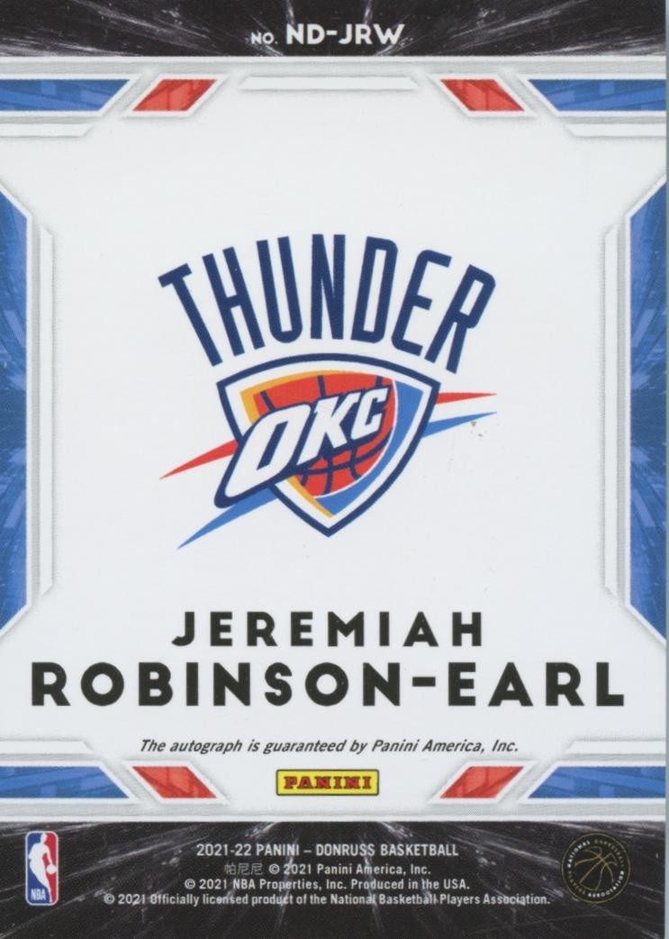 Jeremiah Robinson-Earl 2021-22 Donruss Next Day Auto Autograph SSP RC Thunder