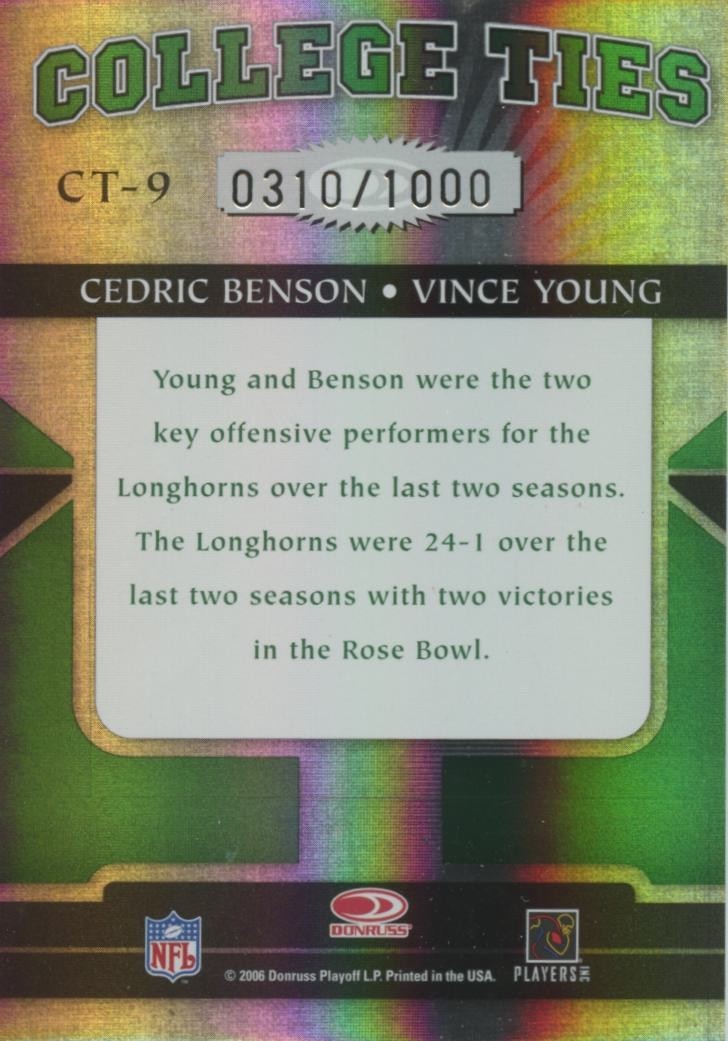 Vince Young / Cedric Benson 2006 Elite Rookie RC Texas Longhorns 310/1000
