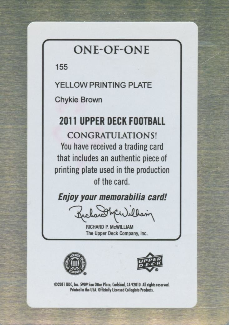 Chykie Brown 2011 Upper Deck Yellow Printing Plate Rookie Texas Longhorns 1/1