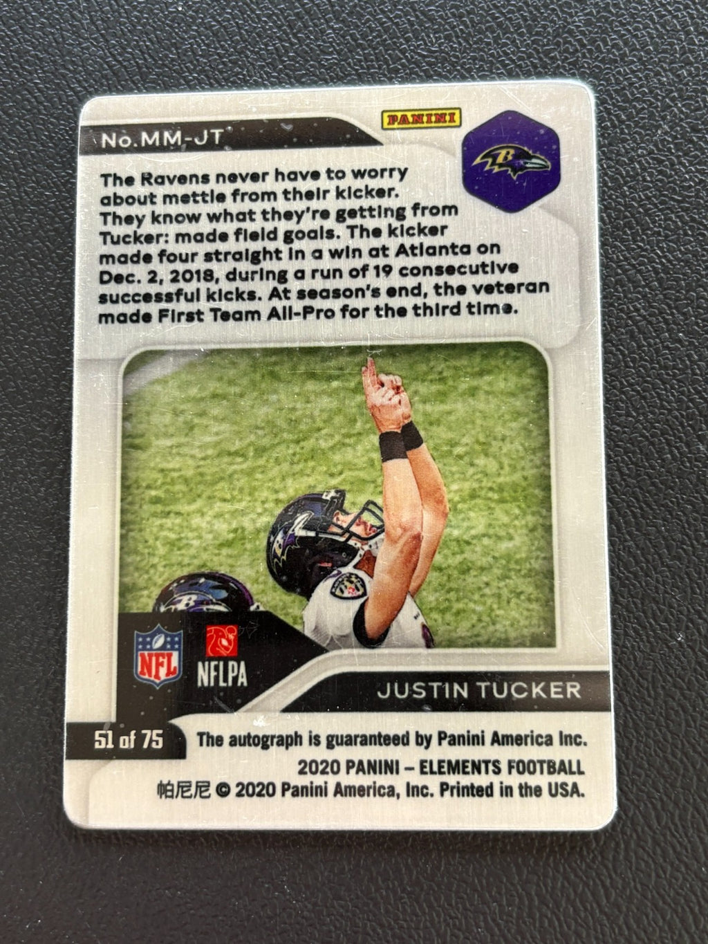 Justin Tucker 2020 Elements Mettle Moments Auto Autograph Ravens 51/75
