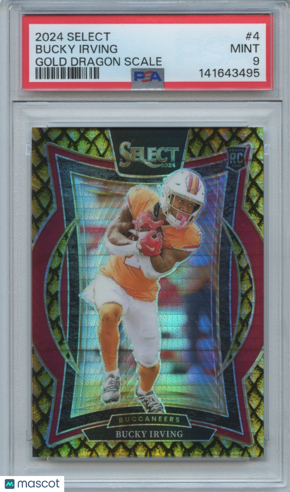 Bucky Irving 2024 Select GOLD Dragon Scale RC 7/10 JERSEY # Buccaneers PSA 9