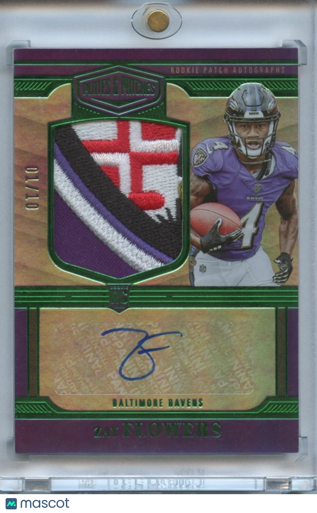 Zay Flowers 2023 Plates & Patches Auto Autograph LOGO Patch RC Ravens 1/10