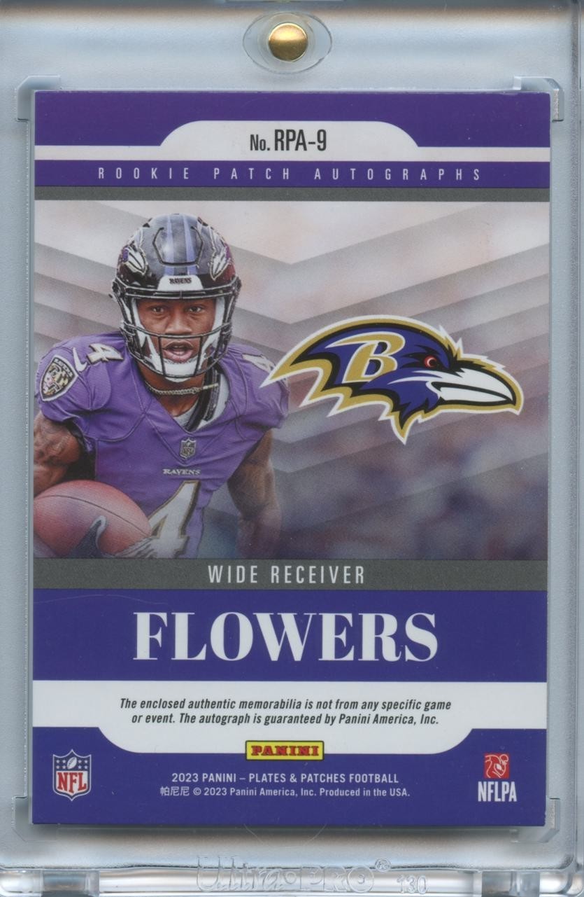 Zay Flowers 2023 Plates & Patches Auto Autograph LOGO Patch RC Ravens 1/10