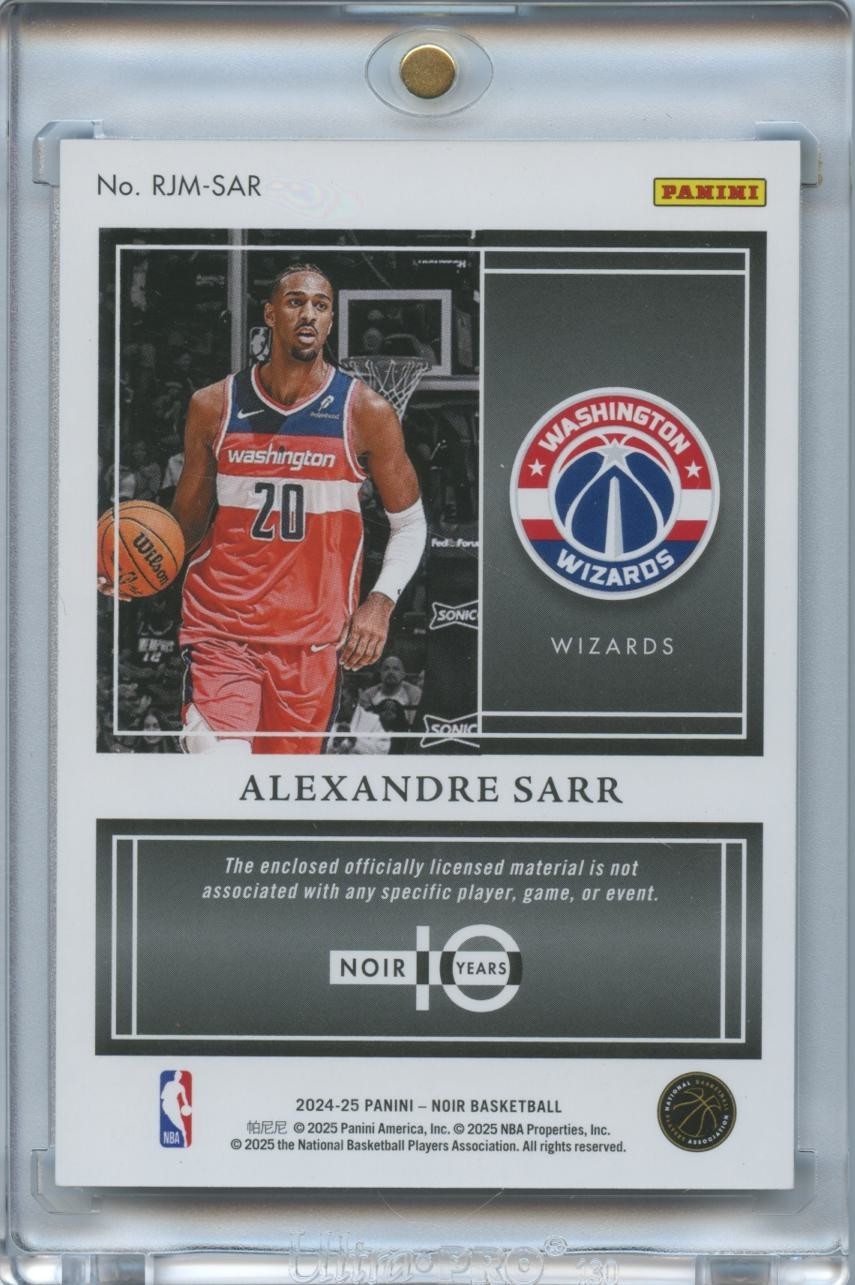 Alexandre Sarr 2024-25 NOIR 3 Color Jersey Patch RC Rookie Wizards 26/99