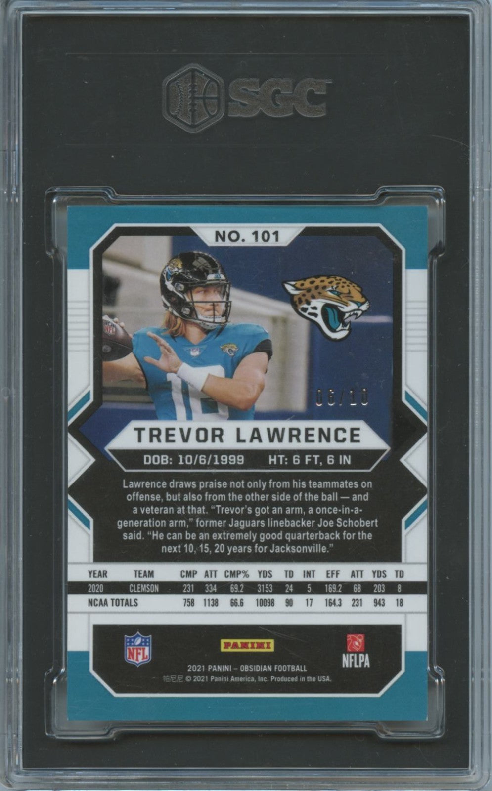 Trevor Lawrence 2021 Obsidian GOLD Flood Rookie RC Jaguars 6/10 SGC 9.5