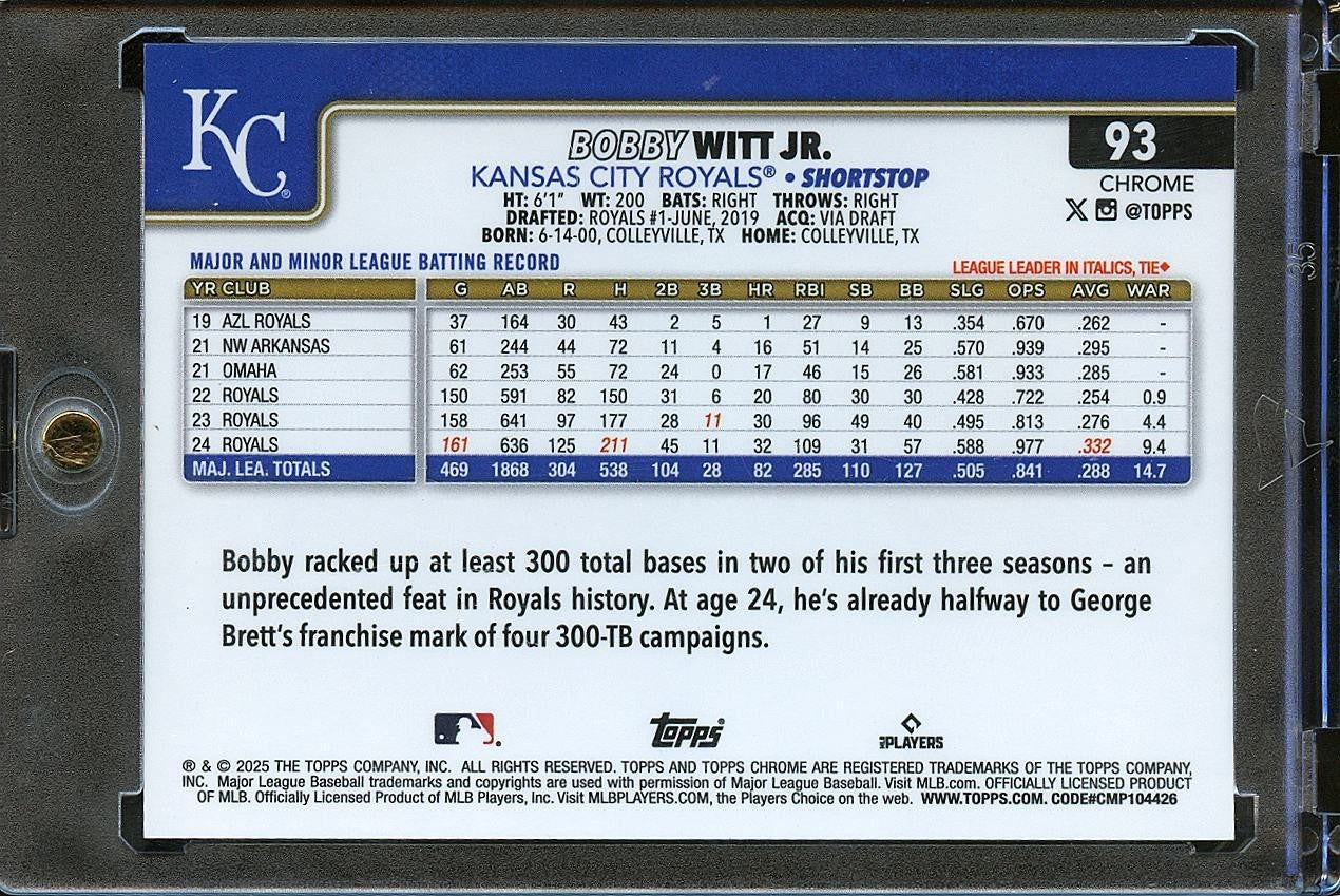 Bobby Witt Jr. 2025 Topps Chrome GOLD Geometric Refractor KC Royals 30/50