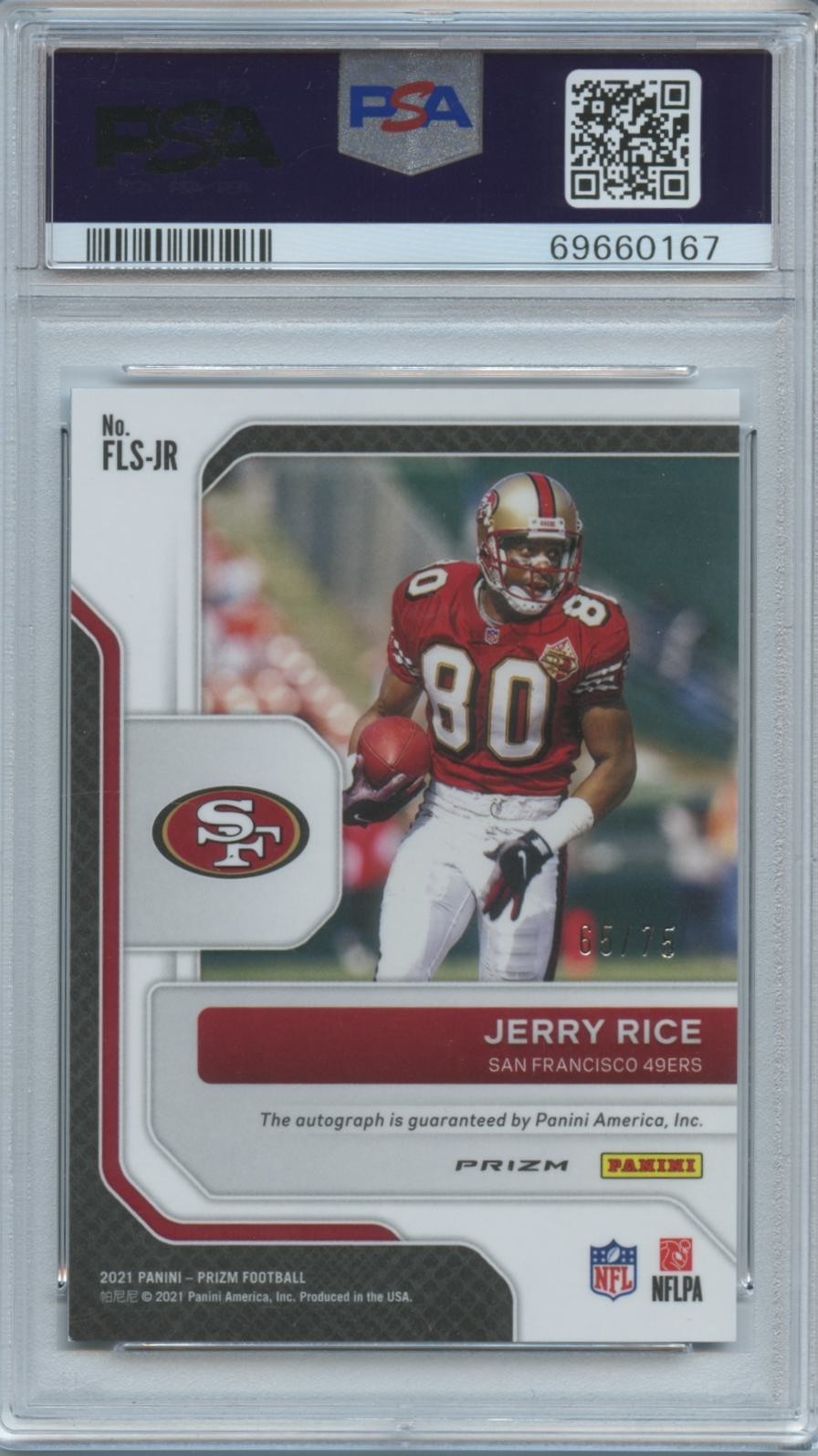 Jerry Rice 2021 Prizm Blue Ice Auto Autograph San Francisco 49ers 65/75 PSA 9