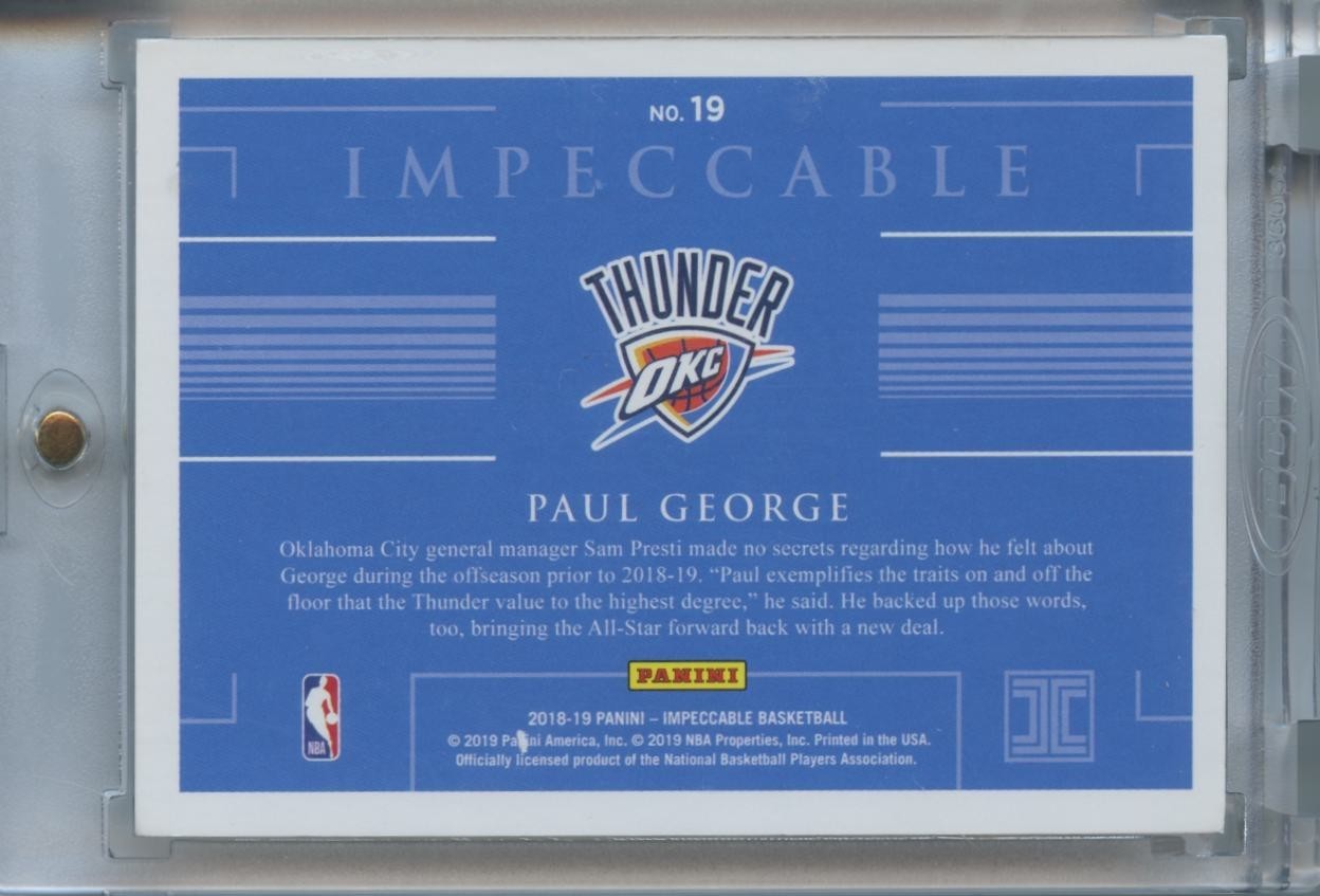Paul George 2018-19 Impeccable Silver Troy Ounce Oklahoma City Thunder 6/22
