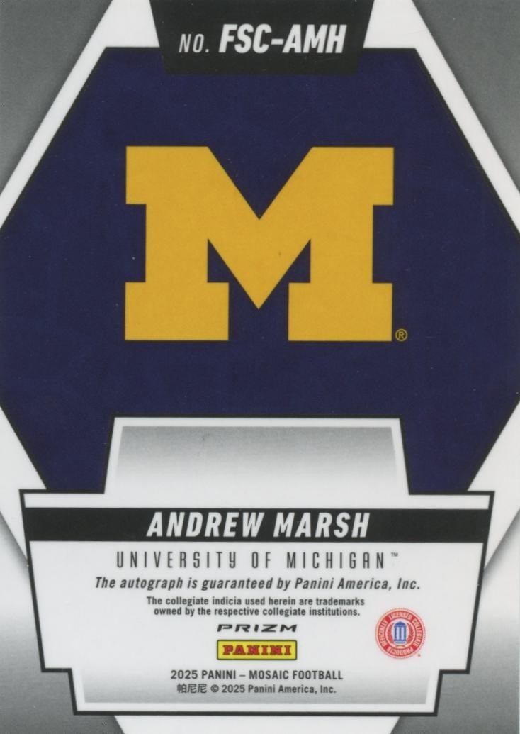 Andrew Marsh 2025 Mosaic NIL Auto Autograph RC Rookie Michigan Wolverines
