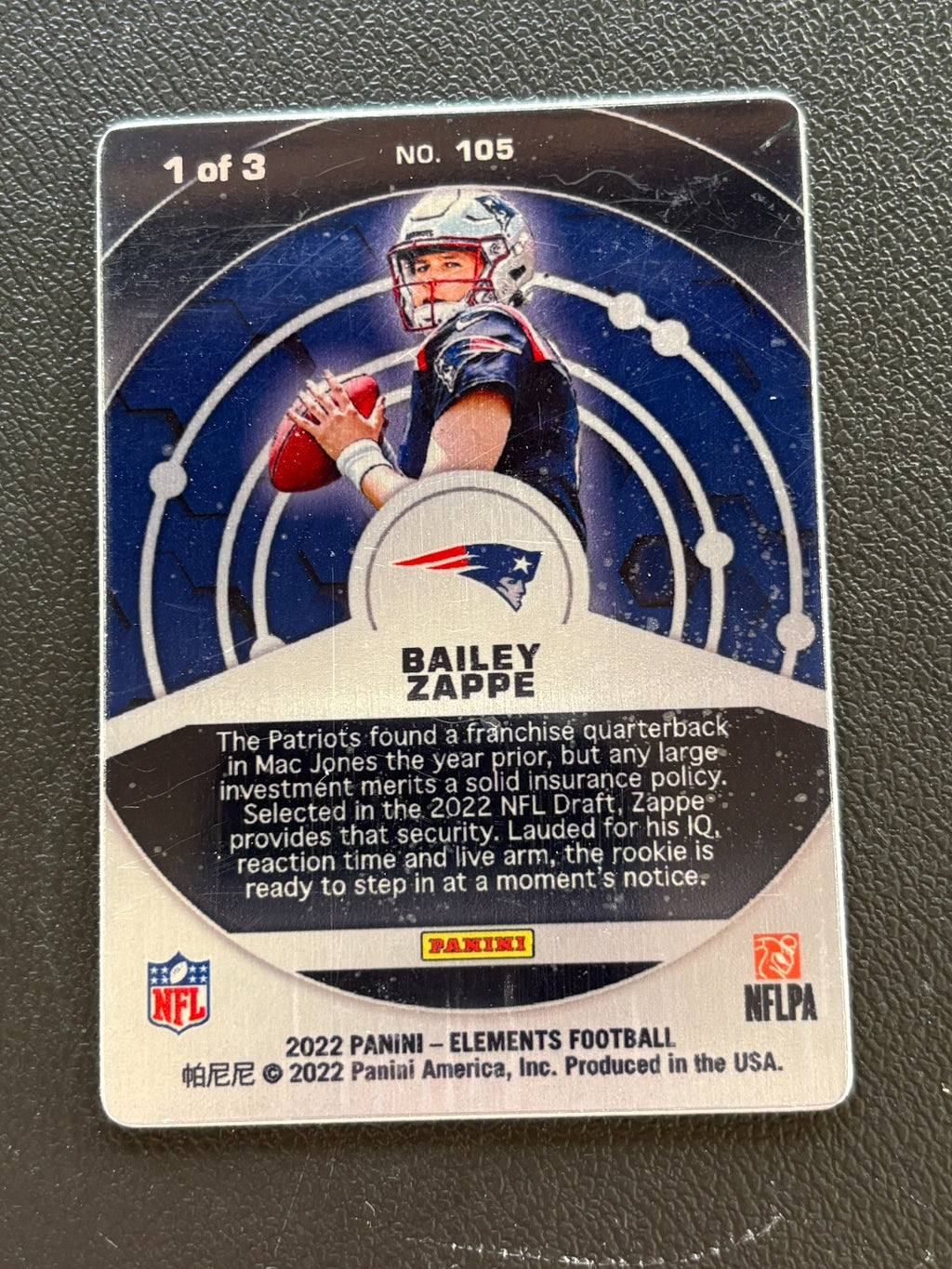 Bailey Zappe 2022 Elements Lithium SSP Rookie RC New England Patriots 1/3