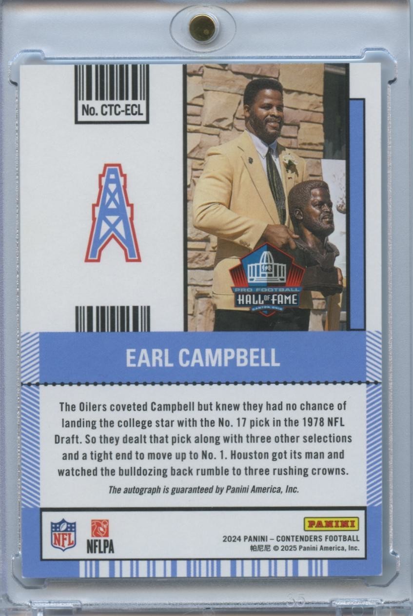 Earl Campbell 2024 Contenders On Card Auto Autograph HOF Canton Oilers