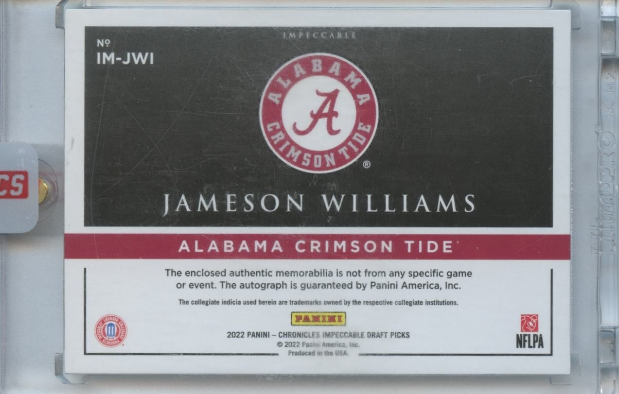 Jameson Williams 2022 Impeccable Auto Autograph LOGO Patch RC Alabama Lions 5/5