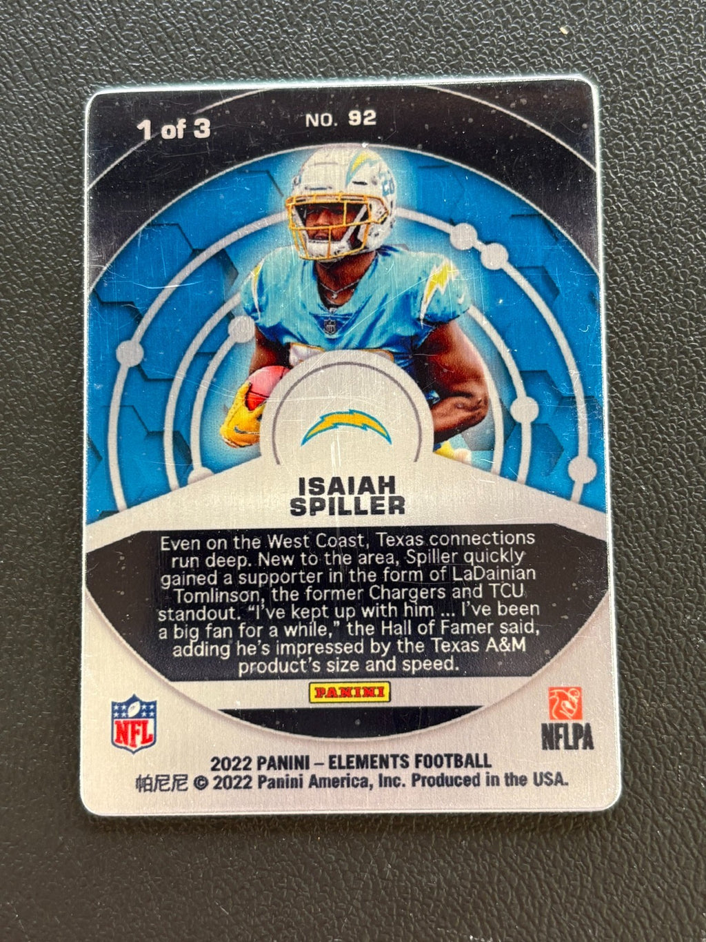 Isaiah Spiller 2022 Elements Lithium SSP Rookie RC Los Angeles Chargers 1/3